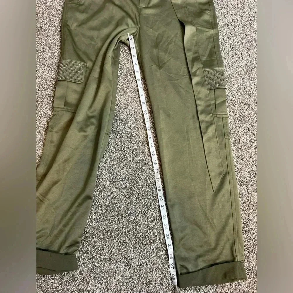 INC INTERNATIONAL CONCEPT Y2K CARGO PANTS FOREST  GREEN SEQUIN POCKETS CUFFED - Picture 8 of 12